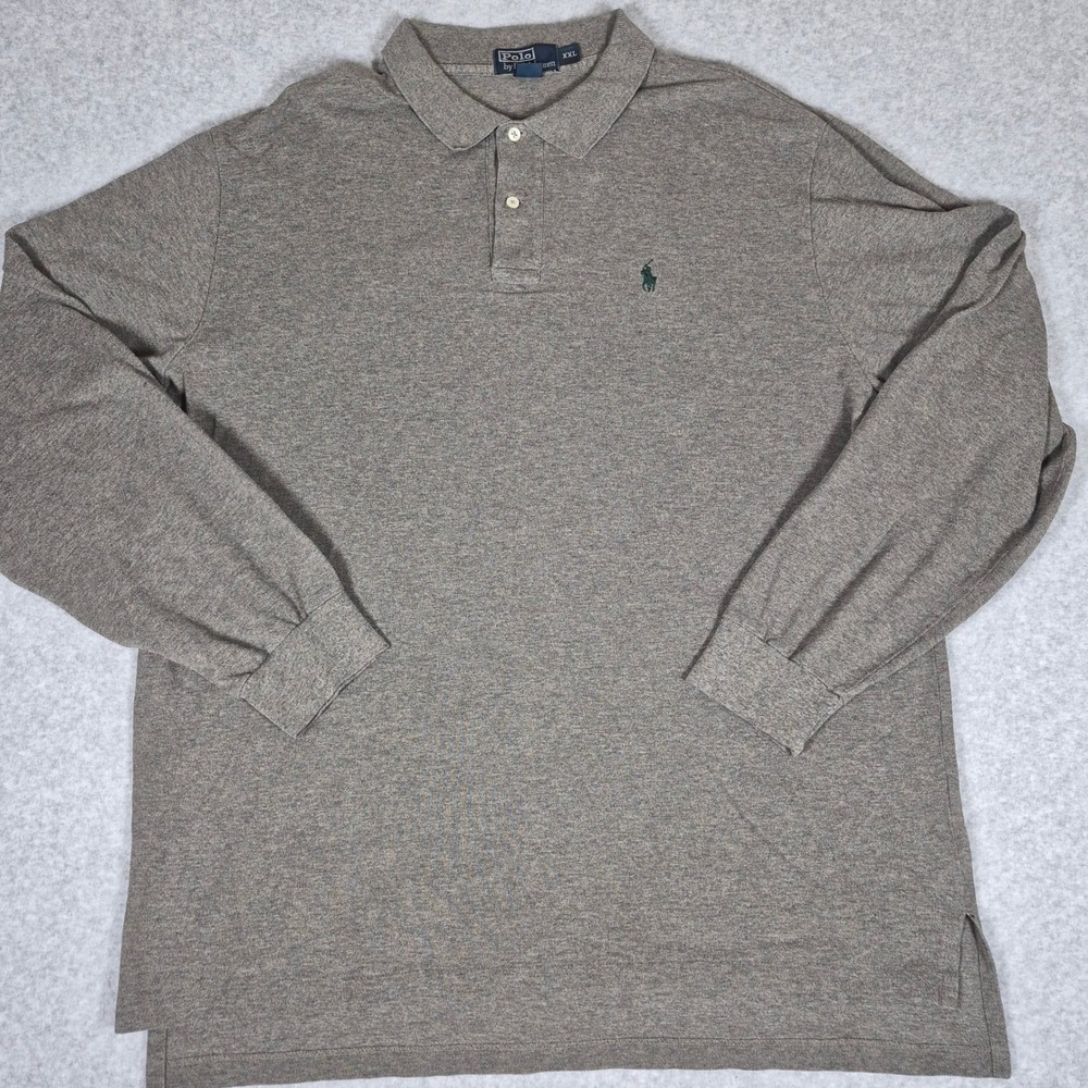 Y2K Polo Ralph Lauren Polo Shirt Mens XXL Gray Long Sleeve Cotton Pony Logo